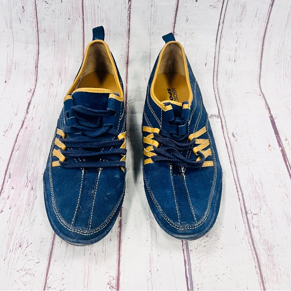 Womens Aerosoles Sports Blue Suede Flats Lace Up Round Toe Comfort Shoes Sz 9